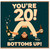 20th Birthday Card, You're 20 Bottoms Up Party Card