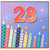 28th Birthday Card, Colourful Candles and Fireworks Design