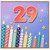29th Birthday Card, Colourful Candles and Fireworks Celebration Card