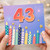 43rd Birthday Card, Colourful Candles and Fireworks Design