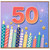 50th Birthday Card, Colourful Candles and Fireworks Design