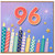 96th Birthday Card, Colourful Candles and Fireworks Design