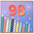 98th Birthday Card, Colourful Candles and Fireworks Design