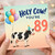 89th Birthday Card, Holy Cow You're 89 Cute Cow Balloon Card