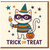 Cute Halloween Cat Trick or Treat Greeting Card - Masked Kitty with Pumpkin Bucket - Fun Children and Adults Halloween Card - Blank Inside - A6 with Envelope