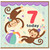 7th Birthday Card, Cute Monkey Party Card for Age 7