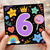 6th Birthday Card, Cute Rainbow and Stars Design