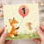 1st Birthday Card, Cute Fox and Mouse Balloon Card