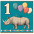 1st Birthday Card, Cute Rhino with Balloons and Candle