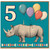 5th Birthday Card, Cute Rhino and Balloons Design