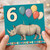 6th Birthday Card, Cute Rhino with Balloons and Candle
