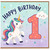 1st Birthday Card, Cute Unicorn Happy Birthday Card