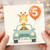 5th Birthday Card, Cute Giraffe Driving Car, 5 Today Card