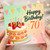 70th Birthday Card, Happy Birthday Cake and Strawberries Design