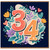 34th Birthday Card, Floral Number 34 Card