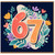 67th Birthday Card, Colourful Floral Number 67 Card