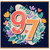 97th Birthday Card, Colourful Floral Number 97 Design