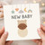 New Baby Card - Cute Bear Hat Swaddled Baby with Nursery Mobile - Gender Neutral Congratulations Card for New Parents, Boy or Girl