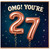 27th Birthday Card, OMG You're 27 Balloon Design