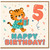 5th Birthday Card, Cute Tiger Holding Gift with Number 5 Balloon
