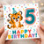 5th Birthday Card, Cute Tiger Birthday Card