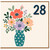 28th Birthday Card, Colourful Floral Bouquet in Vase