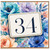 34th Birthday Card, Floral Watercolour Number 34 Card
