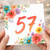 57th Birthday Card, Floral Watercolour Number 57 Card