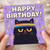 Funny Cat Birthday Card - Grumpy Black Cat with Rainbow Headband, Lightning Bolts and Purple Background - Cute Humour Greeting Card for Lovers, Adults or Teens
