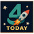 4th Birthday Card, Space Rocket Birthday Card, Four Today Birthday Card