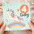 4th Birthday Card, Unicorn 4 Today Birthday Card