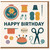 Happy Birthday Crafting Card - Sewing, Knitting & Embroidery Theme with Scissors, Thread, Yarn and Buttons - Cute Card for Crafters, Sewists and Knitters - Blank Inside