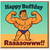 Happy Buffday Funny Birthday Card - Cartoon Bodybuilder Flexing - Gym Lover Pun Humour - Raaaowww!! - Fun Greeting for Friends and Fitness Fans