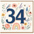 34th Birthday Card, Floral Number 34 Birthday Card
