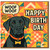Funny Dog Woof Woof Happy Birthday Card - ‘Roughly Translated’ Joke, Colourful Geometric Design, Black Dog Illustration - For Lovers - Square Greeting Card