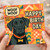 Funny Dog Woof Woof Happy Birthday Card - ‘Roughly Translated’ Joke, Colourful Geometric Design, Black Dog Illustration - For Lovers - Square Greeting Card
