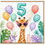 5th Birthday Card, Giraffe Birthday Card, Tropical Jungle Birthday Card