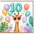 10th Birthday Card, Giraffe and Balloons Jungle Party Card