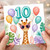 10th Birthday Card, Giraffe and Balloons Jungle Party Card