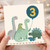 3rd Birthday Card, Cute Dinosaur Family Balloon Design