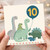 10th Birthday Card, Cute Dinosaur Balloon Design