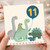11th Birthday Card, Cute Dinosaur Balloon Design