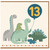 13th Birthday Card, Cute Dinosaur Balloon Design