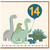 14th Birthday Card, Cute Dinosaur Family Balloon Card