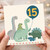 15th Birthday Card, Cute Dinosaur Balloon Design