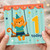 1st Birthday Card, Cute Cat on Swing, 1 Today