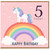 5th Birthday Card, Unicorn Rainbow Happy Birthday Card