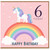 6th Birthday Card, Unicorn Rainbow Happy Birthday Card