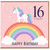 16th Birthday Card, Unicorn Rainbow Happy Birthday