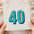 40th Birthday Card, Bold Turquoise Number 40 on Polka Dot Background